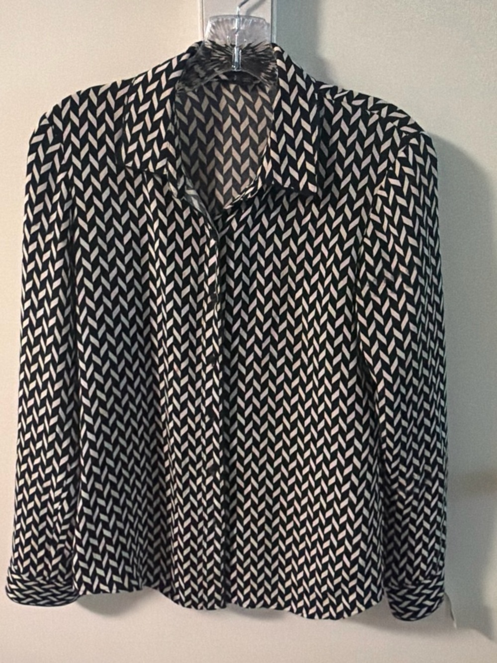 Theory Navy and White Patterned Silk Button-Down Shirt